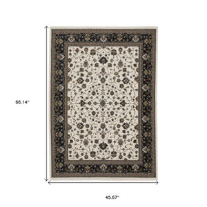 Homeroots 5' Ivory Oriental Area Rug With Fringe - Elegant Design, Stain Resistant, Perfect For Any Space 4' X 6' Polyester 574853