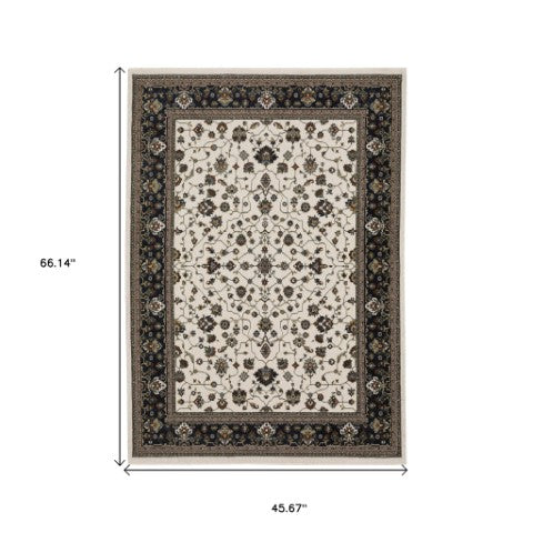 Homeroots 5' Ivory Oriental Area Rug With Fringe - Elegant Design, Stain Resistant, Perfect For Any Space 4' X 6' Polyester 574853