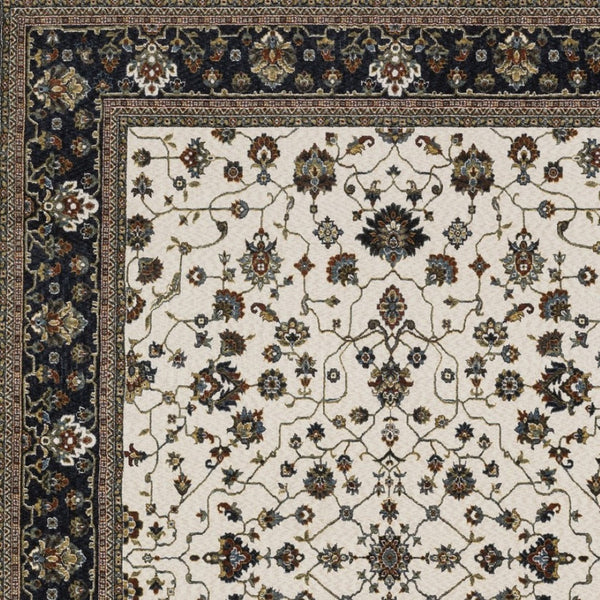 Homeroots 5' Ivory Oriental Area Rug With Fringe - Elegant Design, Stain Resistant, Perfect For Any Space 7' X 10' Polyester 574854