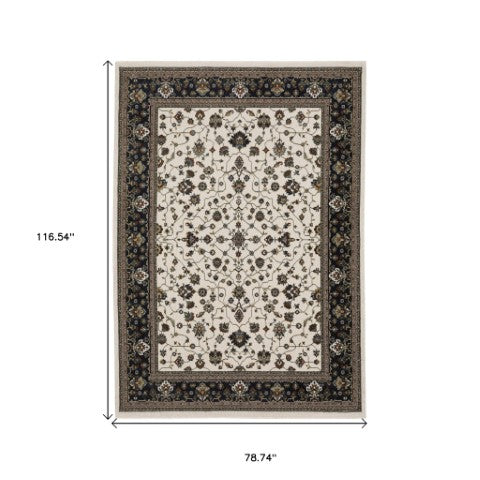 Homeroots 5' Ivory Oriental Area Rug With Fringe - Elegant Design, Stain Resistant, Perfect For Any Space 7' X 10' Polyester 574854