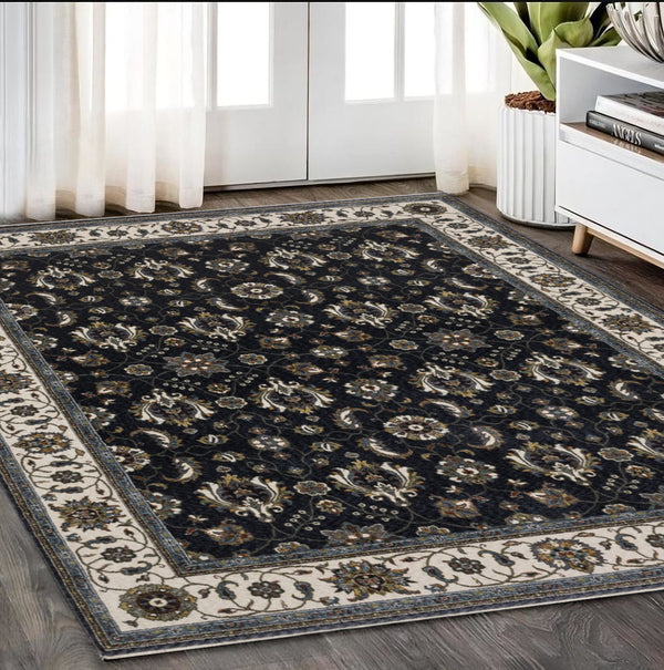 Homeroots 5' Blue Oriental Area Rug With Fringe - Stain Resistant, Stylish Design For Cozy Home Spaces 5' X 8' Polyester 574856