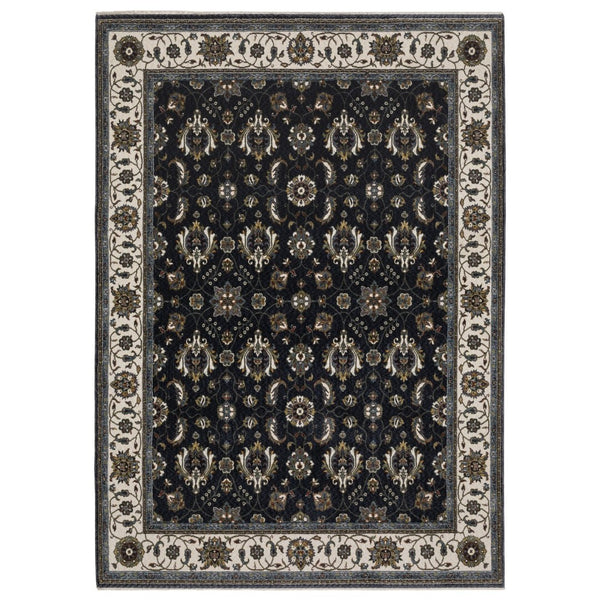 HomeRoots 5' Elegant Blue and Ivory Oriental Area Rug with Fringe - Cozy, Durable, and Stain-Resistant Design 5' X 8' 574856