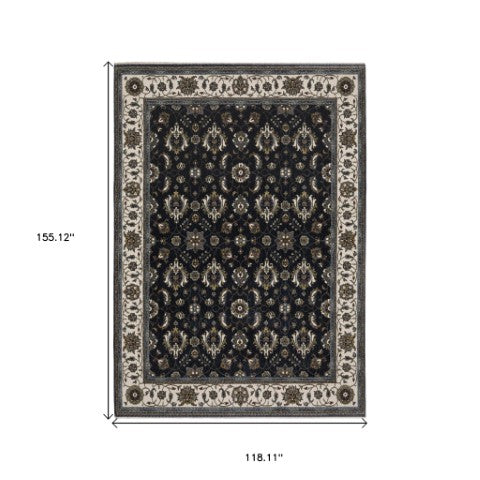 Homeroots 5' Blue Oriental Area Rug With Fringe - Stain Resistant, Stylish Design For Cozy Home Spaces 10' X 13' Polyester 574857