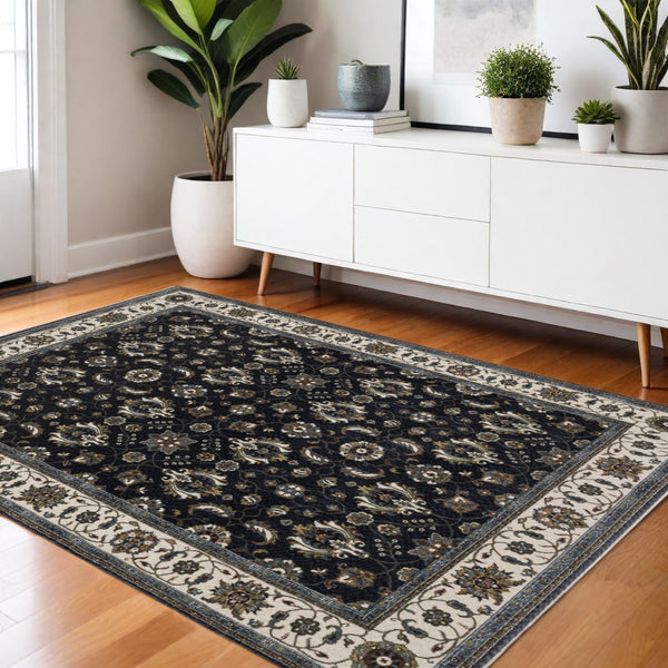 Homeroots 5' Blue Oriental Area Rug With Fringe - Stain Resistant, Stylish Design For Cozy Home Spaces 4' X 6' Polyester 574858