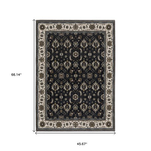Homeroots 5' Blue Oriental Area Rug With Fringe - Stain Resistant, Stylish Design For Cozy Home Spaces 4' X 6' Polyester 574858
