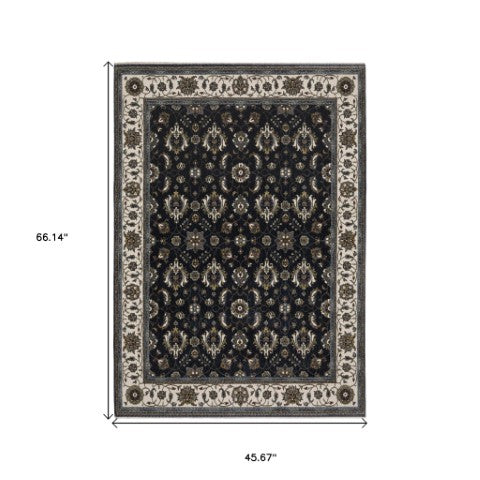 Homeroots 5' Blue Oriental Area Rug With Fringe - Stain Resistant, Stylish Design For Cozy Home Spaces 4' X 6' Polyester 574858