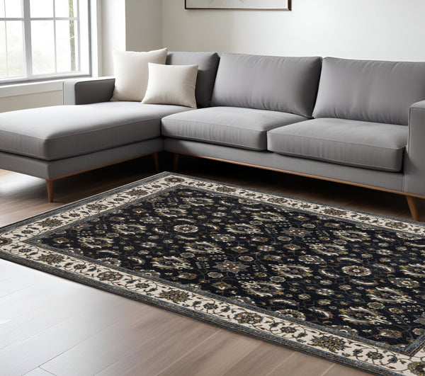 Homeroots 5' Blue Oriental Area Rug With Fringe - Stain Resistant, Stylish Design For Cozy Home Spaces 7' X 10' Polyester 574859