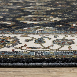 Homeroots 5' Blue Oriental Area Rug With Fringe - Stain Resistant, Stylish Design For Cozy Home Spaces 7' X 10' Polyester 574859