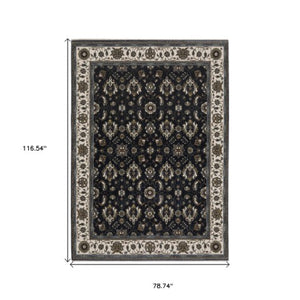 Homeroots 5' Blue Oriental Area Rug With Fringe - Stain Resistant, Stylish Design For Cozy Home Spaces 7' X 10' Polyester 574859
