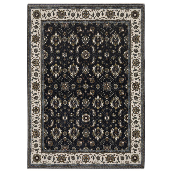 Homeroots 5' Blue Oriental Area Rug With Fringe - Stain Resistant, Stylish Design For Cozy Home Spaces 8' X 11' Polyester 574860