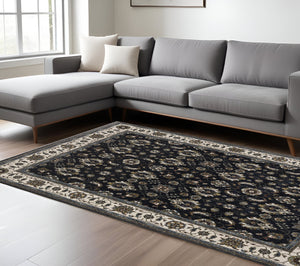 Homeroots 5' Blue Oriental Area Rug With Fringe - Stain Resistant, Stylish Design For Cozy Home Spaces 8' X 11' Polyester 574860