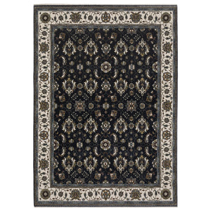 HomeRoots 5' Elegant Blue and Ivory Oriental Area Rug with Fringe - Cozy, Durable, and Stain-Resistant Design 8' X 11' 574860