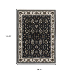 Homeroots 5' Blue Oriental Area Rug With Fringe - Stain Resistant, Stylish Design For Cozy Home Spaces 8' X 11' Polyester 574860