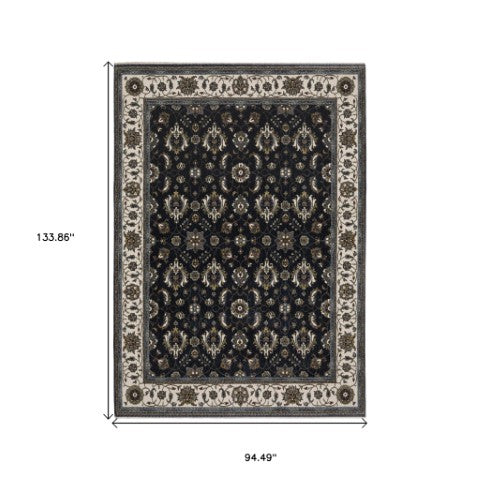 Homeroots 5' Blue Oriental Area Rug With Fringe - Stain Resistant, Stylish Design For Cozy Home Spaces 8' X 11' Polyester 574860