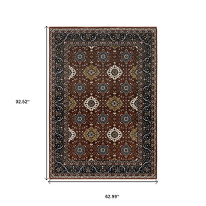 HomeRoots 5' Red Medallion Area Rug with Fringe - Elegant, Stain-Resistant Design for Stylish Living Spaces! 5' X 8' 574861