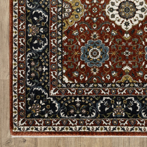HomeRoots 5' Red Medallion Area Rug with Fringe - Elegant, Stain-Resistant Design for Stylish Living Spaces! 10' X 13' 574862