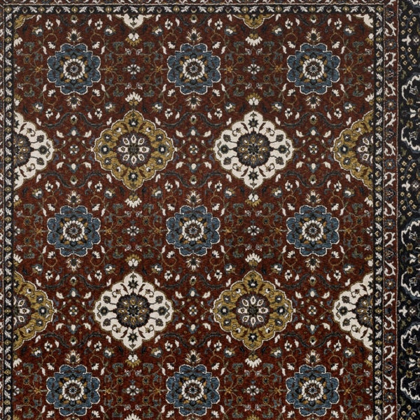 HomeRoots 5' Red Medallion Area Rug with Fringe - Elegant, Stain-Resistant Design for Stylish Living Spaces! 10' X 13' 574862
