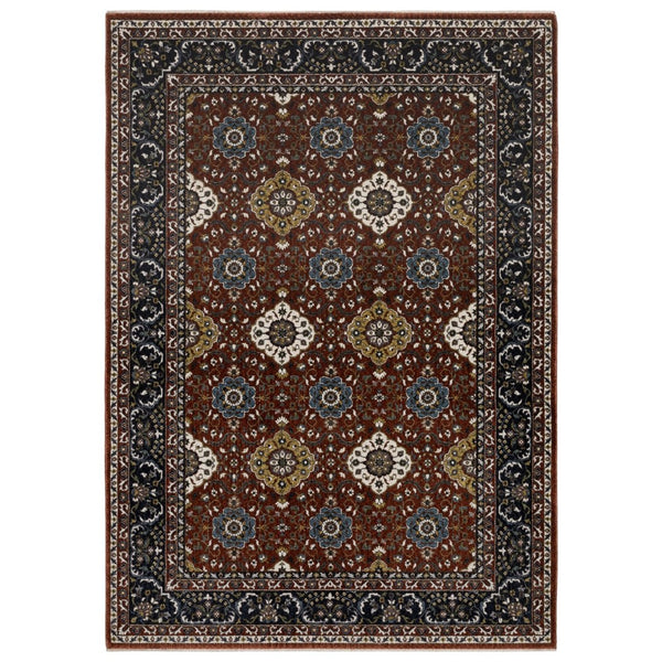 HomeRoots 5' Red Medallion Area Rug with Fringe - Elegant, Stain-Resistant Design for Stylish Living Spaces! 4' X 6' 574863