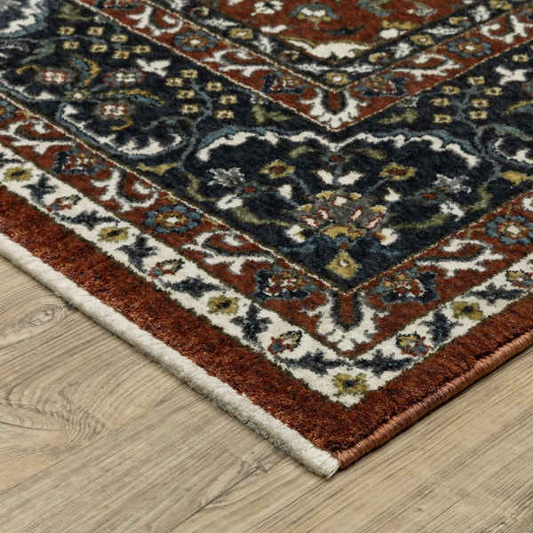 HomeRoots 5' Red Medallion Area Rug with Fringe - Elegant, Stain-Resistant Design for Stylish Living Spaces! 4' X 6' 574863