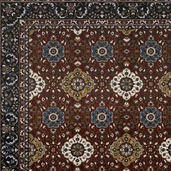 HomeRoots 5' Red Medallion Area Rug with Fringe - Elegant, Stain-Resistant Design for Stylish Living Spaces! 4' X 6' 574863