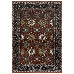 HomeRoots 5' Red Medallion Area Rug with Fringe - Elegant, Stain-Resistant Design for Stylish Living Spaces! 7' X 10' 574864