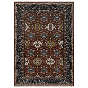 HomeRoots 5' Red Medallion Area Rug with Fringe - Elegant, Stain-Resistant Design for Stylish Living Spaces! 7' X 10' 574864