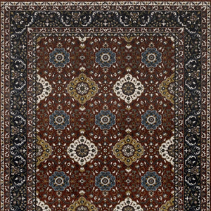 HomeRoots 5' Red Medallion Area Rug with Fringe - Elegant, Stain-Resistant Design for Stylish Living Spaces! 8' X 11' 574865