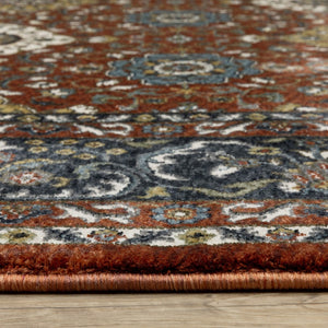 HomeRoots 5' Red Medallion Area Rug with Fringe - Elegant, Stain-Resistant Design for Stylish Living Spaces! 8' X 11' 574865