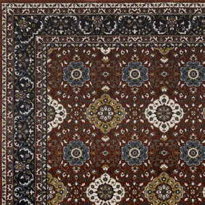 HomeRoots 5' Red Medallion Area Rug with Fringe - Elegant, Stain-Resistant Design for Stylish Living Spaces! 8' X 11' 574865