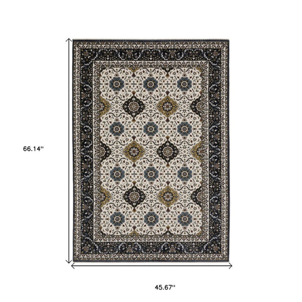 HomeRoots 5' Red Medallion Area Rug with Fringe - Elegant, Stain-Resistant Design for Stylish Living Spaces! 4' X 6' 574867