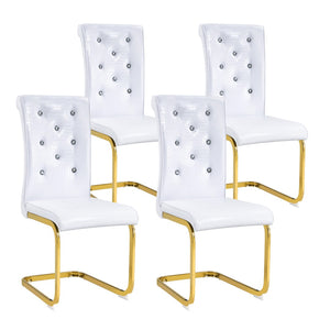 English Elm Luxury Pu Upholstered Dining Chair Set of 4 with Channel Stitching and Metal Legs White W1512P491875