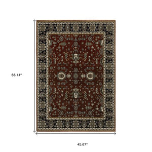 Homeroots 10' Red Oriental Area Rug With Fringe - Stain Resistant, Stylish Design For Living Spaces & Pets 4' X 6' Polyester 574872