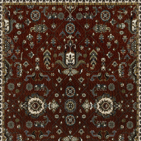 Homeroots 10' Red Oriental Area Rug With Fringe - Stain Resistant, Stylish Design For Living Spaces & Pets 5' X 8' Polyester 574873
