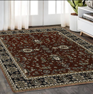 Homeroots 10' Red Oriental Area Rug With Fringe - Stain Resistant, Stylish Design For Living Spaces & Pets 5' X 8' Polyester 574873