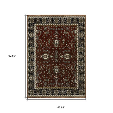Homeroots 10' Red Oriental Area Rug With Fringe - Stain Resistant, Stylish Design For Living Spaces & Pets 5' X 8' Polyester 574873
