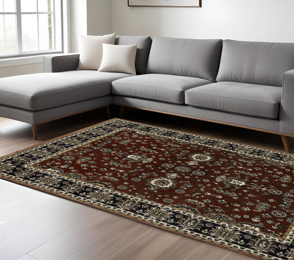 Homeroots 10' Red Oriental Area Rug With Fringe - Stain Resistant, Stylish Design For Living Spaces & Pets 7' X 10' Polyester 574874