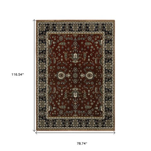 Homeroots 10' Red Oriental Area Rug With Fringe - Stain Resistant, Stylish Design For Living Spaces & Pets 7' X 10' Polyester 574874
