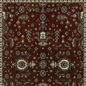 Homeroots 10' Red Oriental Area Rug With Fringe - Stain Resistant, Stylish Design For Living Spaces & Pets 8' X 11' Polyester 574875