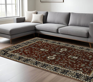 Homeroots 10' Red Oriental Area Rug With Fringe - Stain Resistant, Stylish Design For Living Spaces & Pets 8' X 11' Polyester 574875