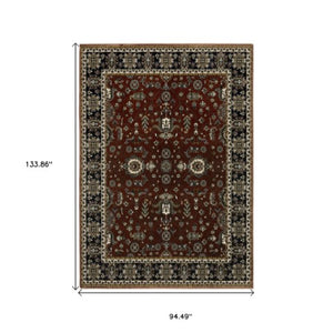 Homeroots 10' Red Oriental Area Rug With Fringe - Stain Resistant, Stylish Design For Living Spaces & Pets 8' X 11' Polyester 574875
