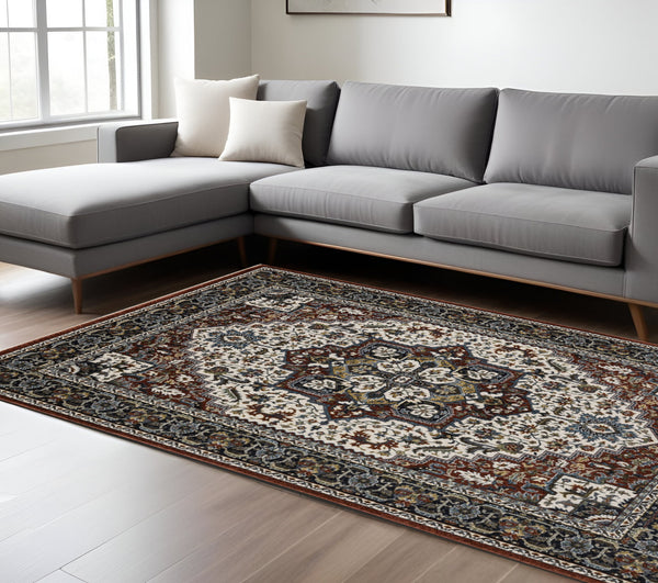 Homeroots 10' Red Medallion Power Loom Area Rug With Fringe - Stain Resistant, Stylish Design For Home Decor 10' X 13' Polyester 574876