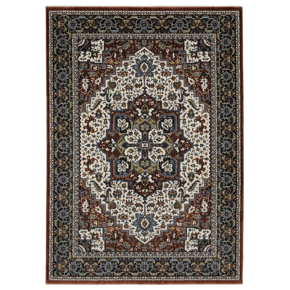 HomeRoots 10' Bold Red, Black, and White Medallion Area Rug with Fringed Edges - Durable & Stain-Resistant Design 10' X 13' 574876