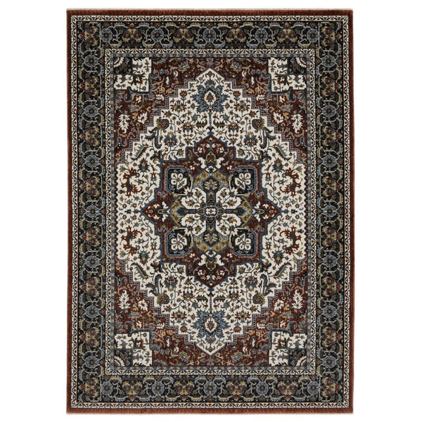 HomeRoots 10' Bold Red, Black, and White Medallion Area Rug with Fringed Edges - Durable & Stain-Resistant Design 10' X 13' 574876