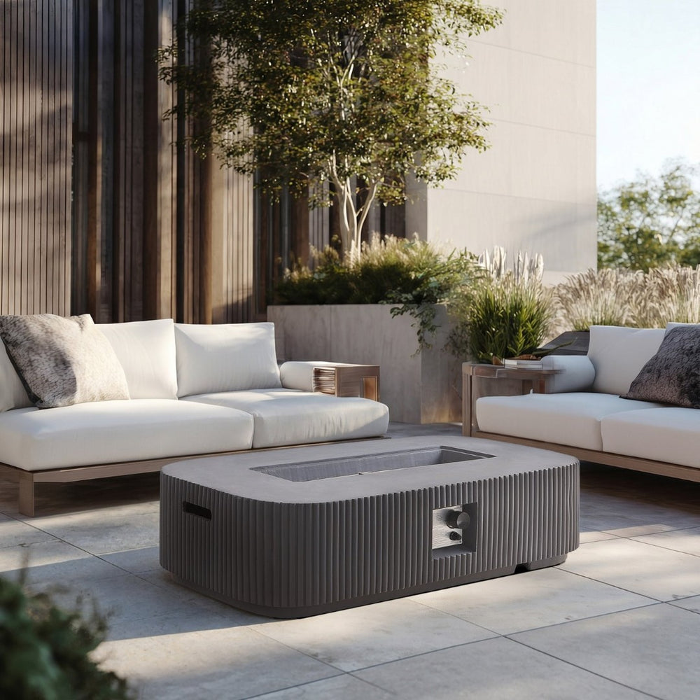 English Elm Outdoor Rectangular Mgo Concrete Fire Pit 50000 Btu Propane Patio Focal Point Gray N772P409034G