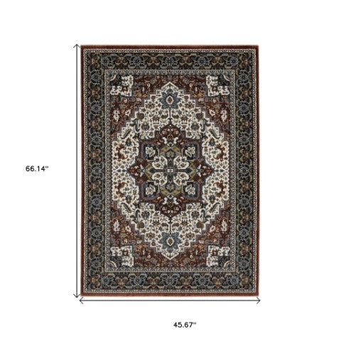 Homeroots 10' Red Medallion Power Loom Area Rug With Fringe - Stain Resistant, Stylish Design For Home Decor 4' X 6' Polyester 574877