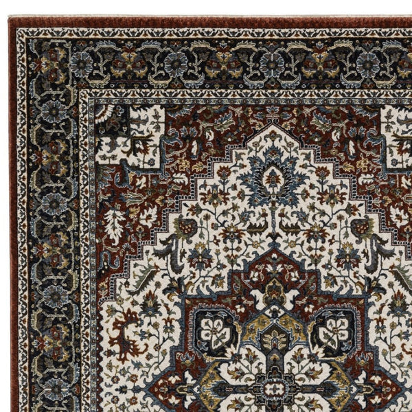 Homeroots 10' Red Medallion Power Loom Area Rug With Fringe - Stain Resistant, Stylish Design For Home Decor 5' X 8' Polyester 574878