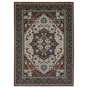 HomeRoots 10' Bold Red, Black, and White Medallion Area Rug with Fringed Edges - Durable & Stain-Resistant Design 5' X 8' 574878