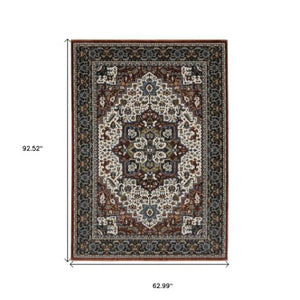 Homeroots 10' Red Medallion Power Loom Area Rug With Fringe - Stain Resistant, Stylish Design For Home Decor 5' X 8' Polyester 574878