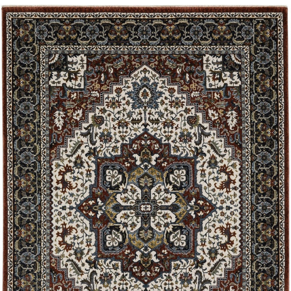 Homeroots 10' Red Medallion Power Loom Area Rug With Fringe - Stain Resistant, Stylish Design For Home Decor 7' X 10' Polyester 574879