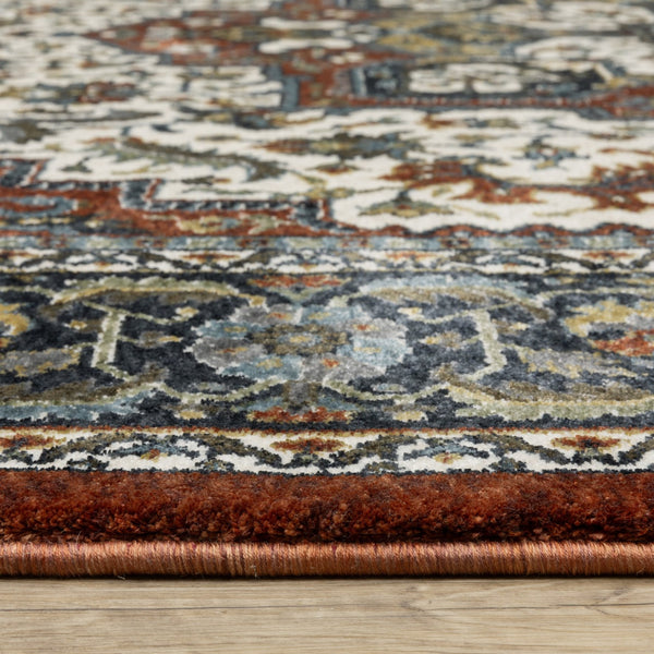 Homeroots 10' Red Medallion Power Loom Area Rug With Fringe - Stain Resistant, Stylish Design For Home Decor 7' X 10' Polyester 574879